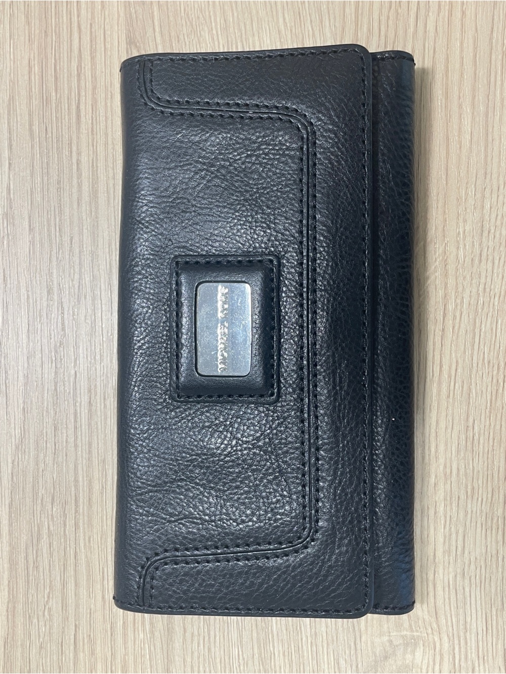 Michael Kors Black Leather Continental Wallet with Metal Logo Plate